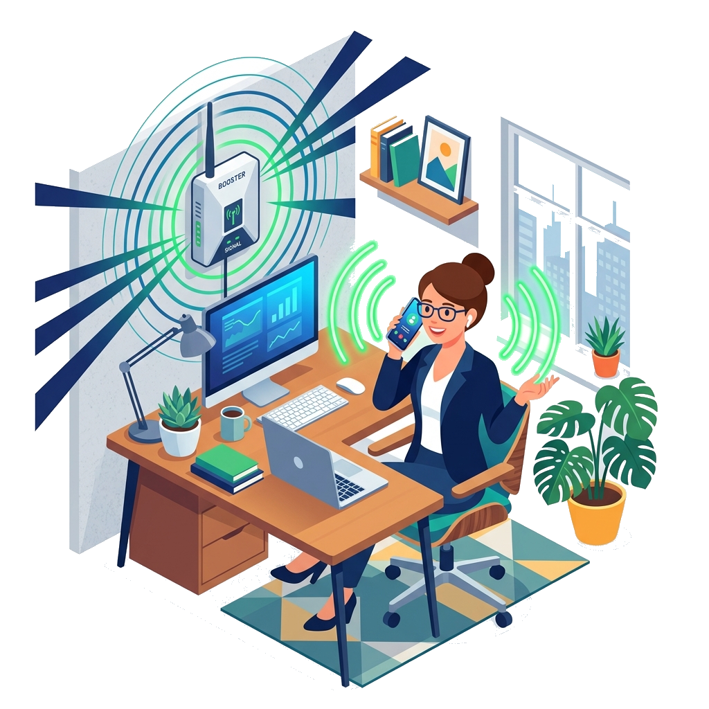 Home and Office Signal Booster Coverage Illustration