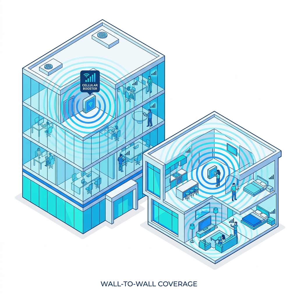 Home and Office Signal Booster Coverage Illustration