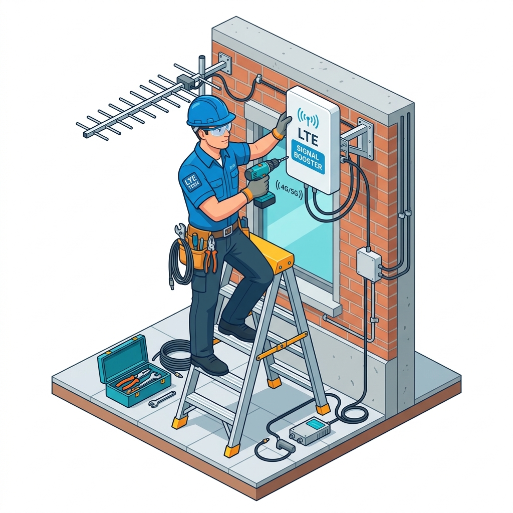 Professional Signal Booster Installation Service Illustration