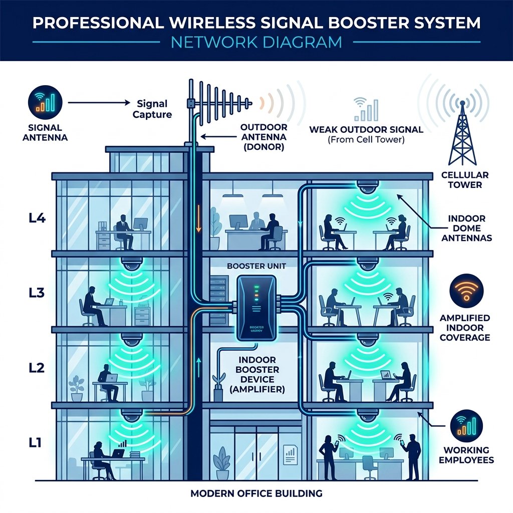 Professional Signal Booster Installation Service Illustration